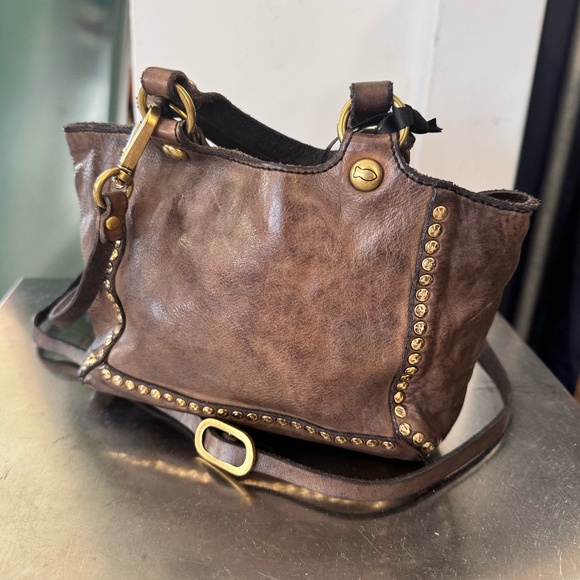 Small Brown Leather Campomaggi Handbag with Shoulder Strap